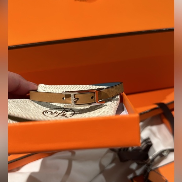 BNIB Authentic Hermes Behapi Double Tour Bracelet Blue Jean/Biscuit Palladium HW - Picture 7 of 9